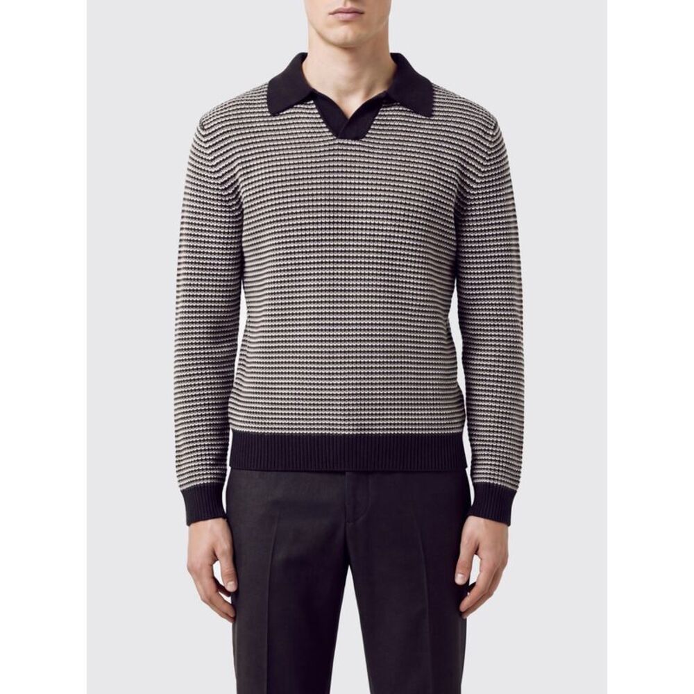 Lardini Men Striped Long-Sleeved Knit Polo Lardini In A Wool And Cashmere Blend
